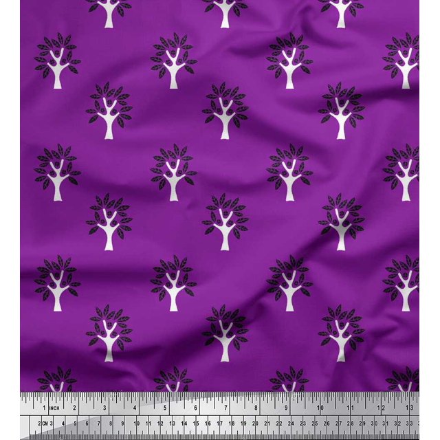 Soimoi Polyester Crepe Fabric Floral & Flying Swan Block Print Fabric by Yard 52 Inch Wide