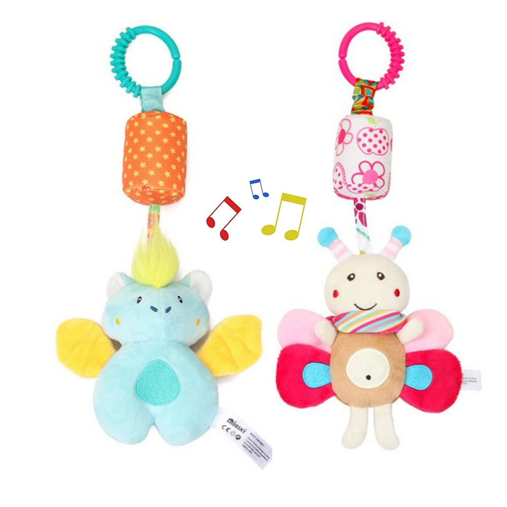 2Pcs Baby Activity and Teething Toy with Sensory Rattle and Textures,Newborn Crib Toys Car Seat Stroller Toys for Infant
