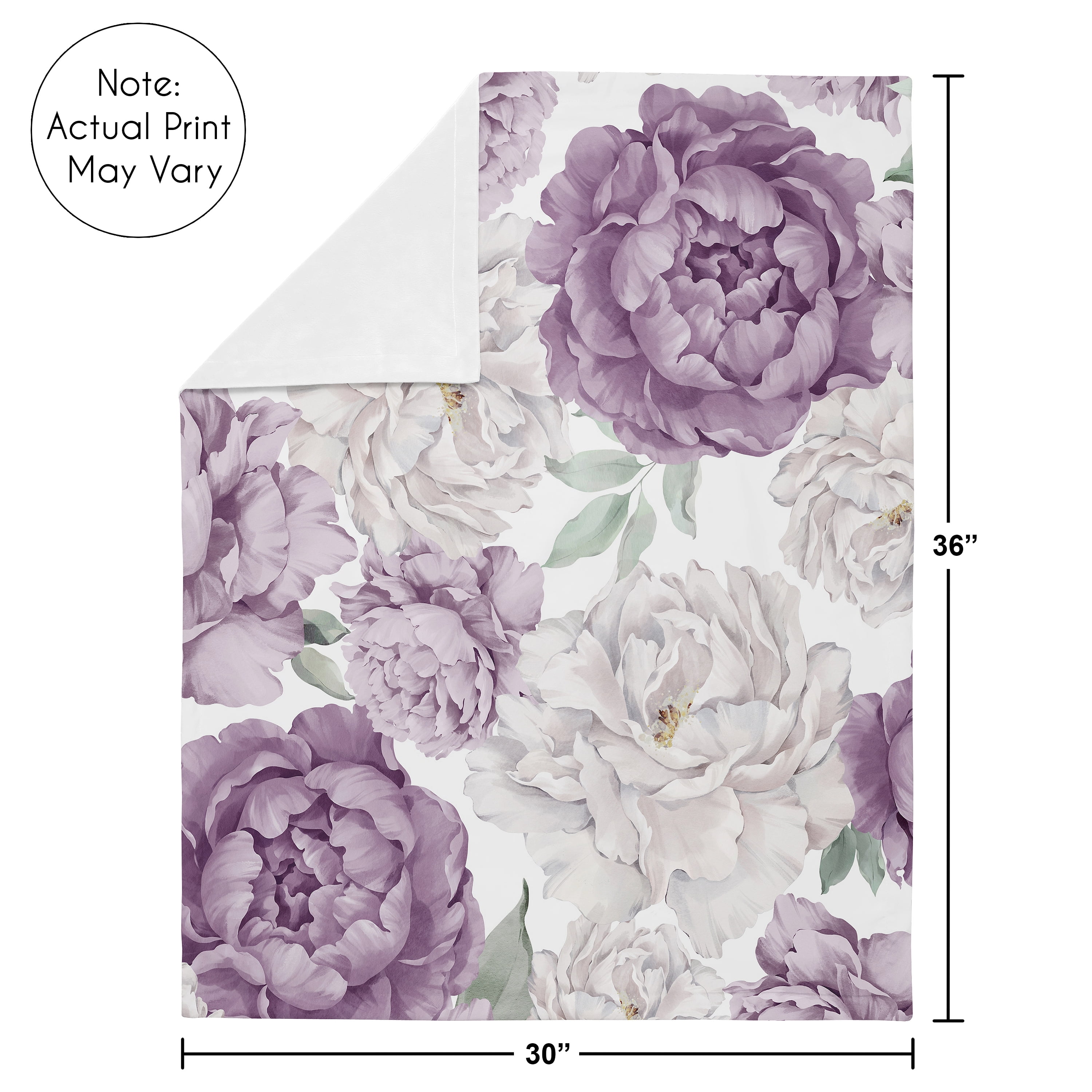 Sweet Jojo Designs Peony Floral Garden Purple Ivory Baby Security Blanket