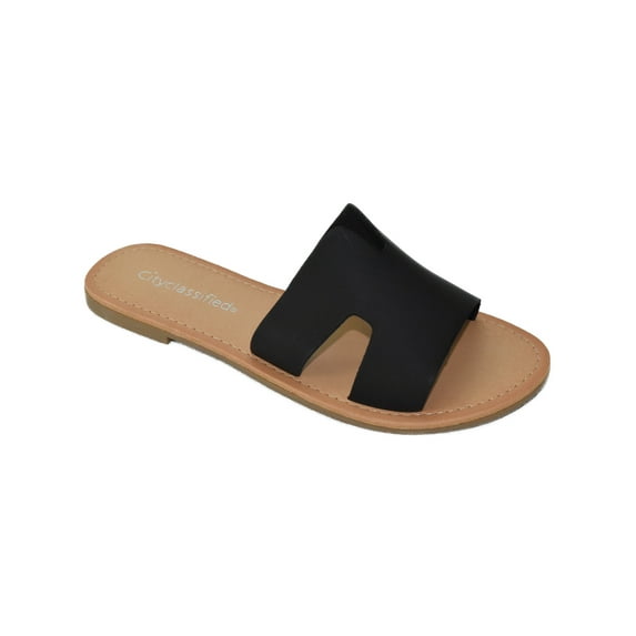 city classified Shoes Cut Out Women Basic Flip Flops Flat Summer Sandals Slip On Slides salvia-S Black 6