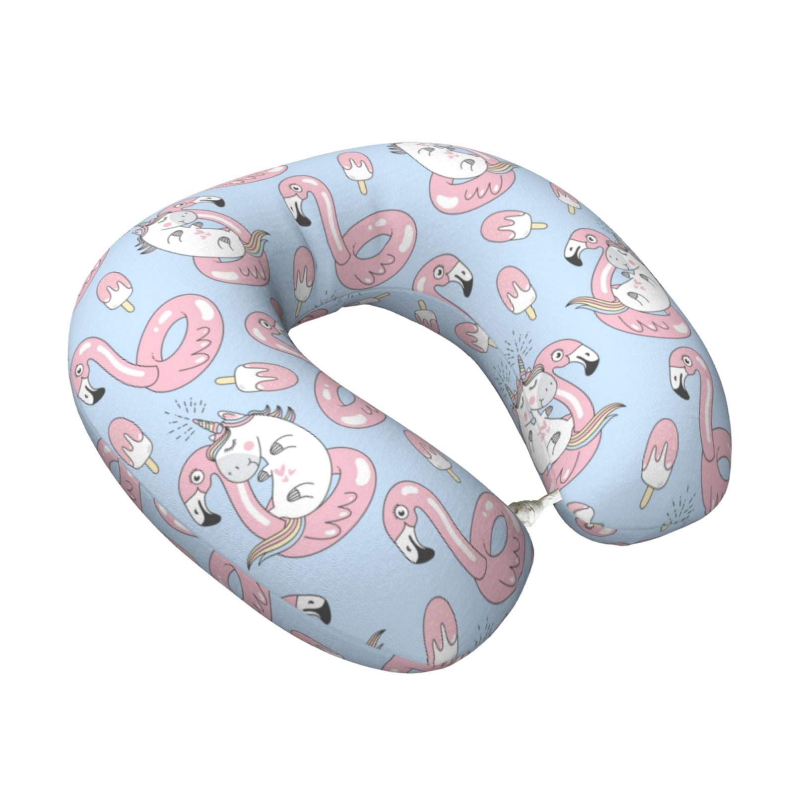 Xecao Summer Cute Unicorns Print Memory Foam Cervical Neck Pillow Versatile U-Shaped Pillows for Home,Office,Camping,Travelling,Soft Washable Cover