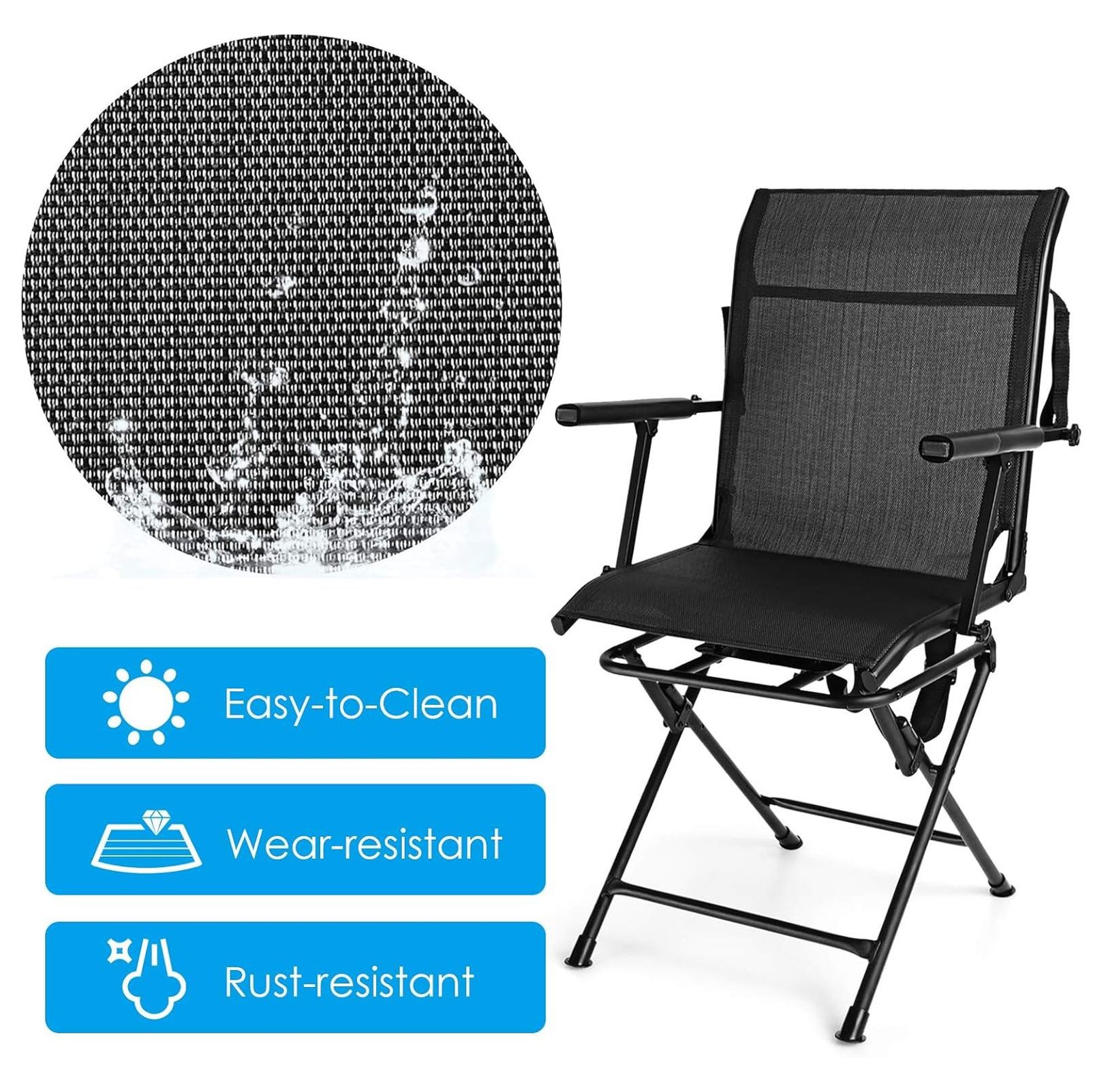 Hunting Chair, 360 Degree Swivel Hunting Blind Chair with Carry Handle, 330 lbs Capacity, Comfortable, Waterproof, Portable and Silent Folding Dove Hunting Chair for Blinds