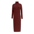 thumbnail image 5 of DHFJKG Womens Sweaters Dress Knit Jacquard Turtleneck Long Sleeve Solid Color Slim Fit Maxi Dress (Without Belt) Versatile Dresses, 5 of 5