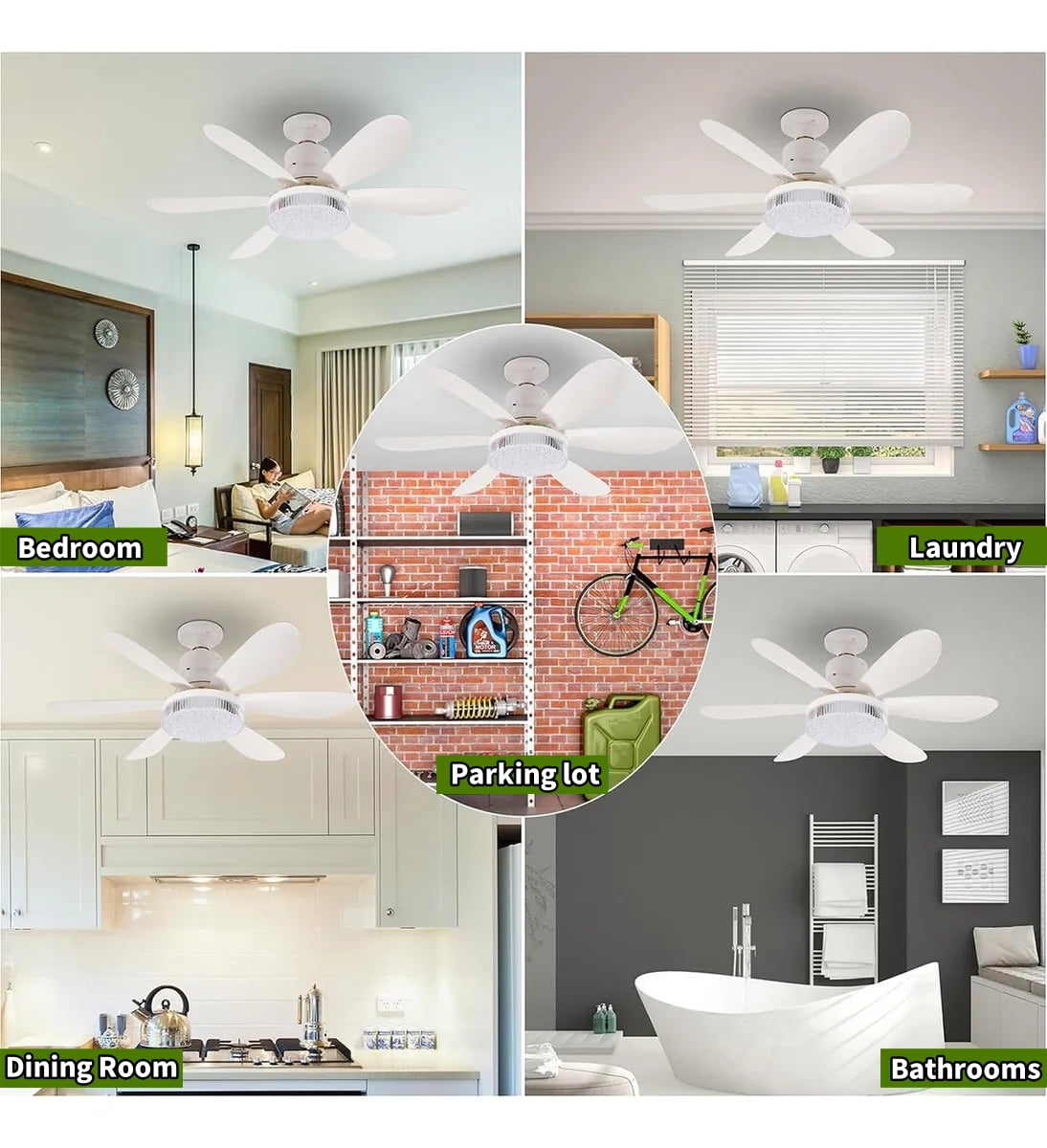 DnxnIaIfy Ceiling Fans with Light, Socket Screw with Remote Control 20.5”ABS Modern Crystal Fan Light, Multi-Color RGB Adjustable Brightness & Color Temperature with Emergency Stop Memory Timer,White