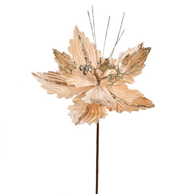 Vickerman QG191038 12 in. Champagne Poinsettia Spray - 6 per Bag