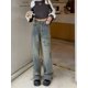 thumbnail image 1 of LEDP-pantalones vaqueros Retro para mujer, peto holgado de cintura alta, pierna recta, Pantalón ancho con borde crudo, diseño elástico, moda, 1 of 5