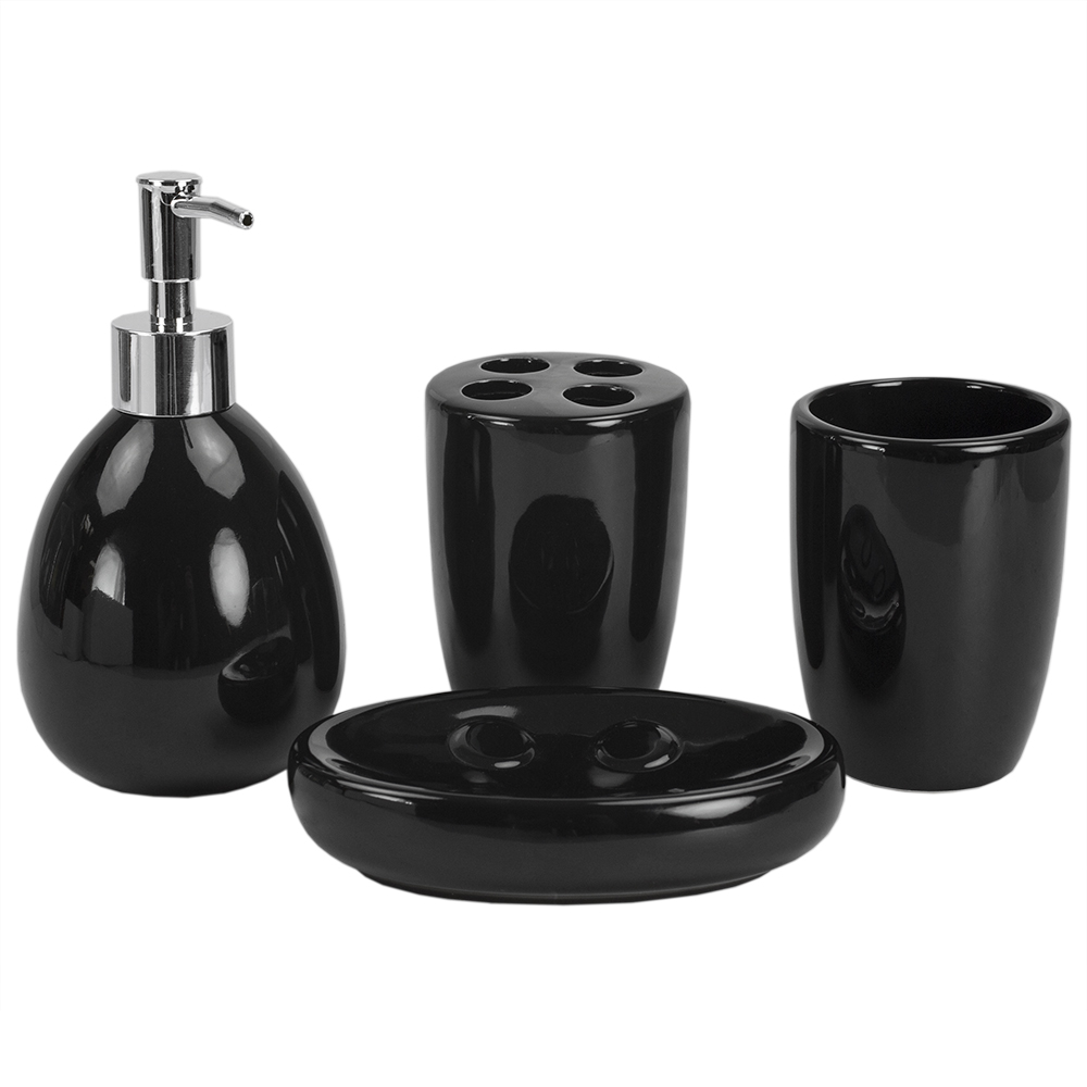 Home Basics 4 Piece Solid Print Ceramic Bath Accessories Sets, Black - image 4 of 5