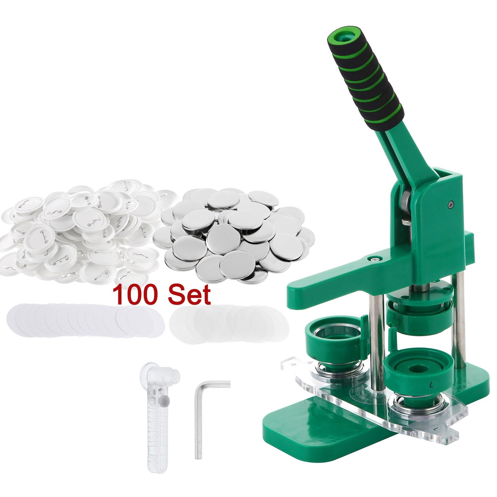 Badge Pin Button Maker Machine 32mm DIY Badges Set Pin Button Punch Press with 100set Button ,Beginner-Friendly