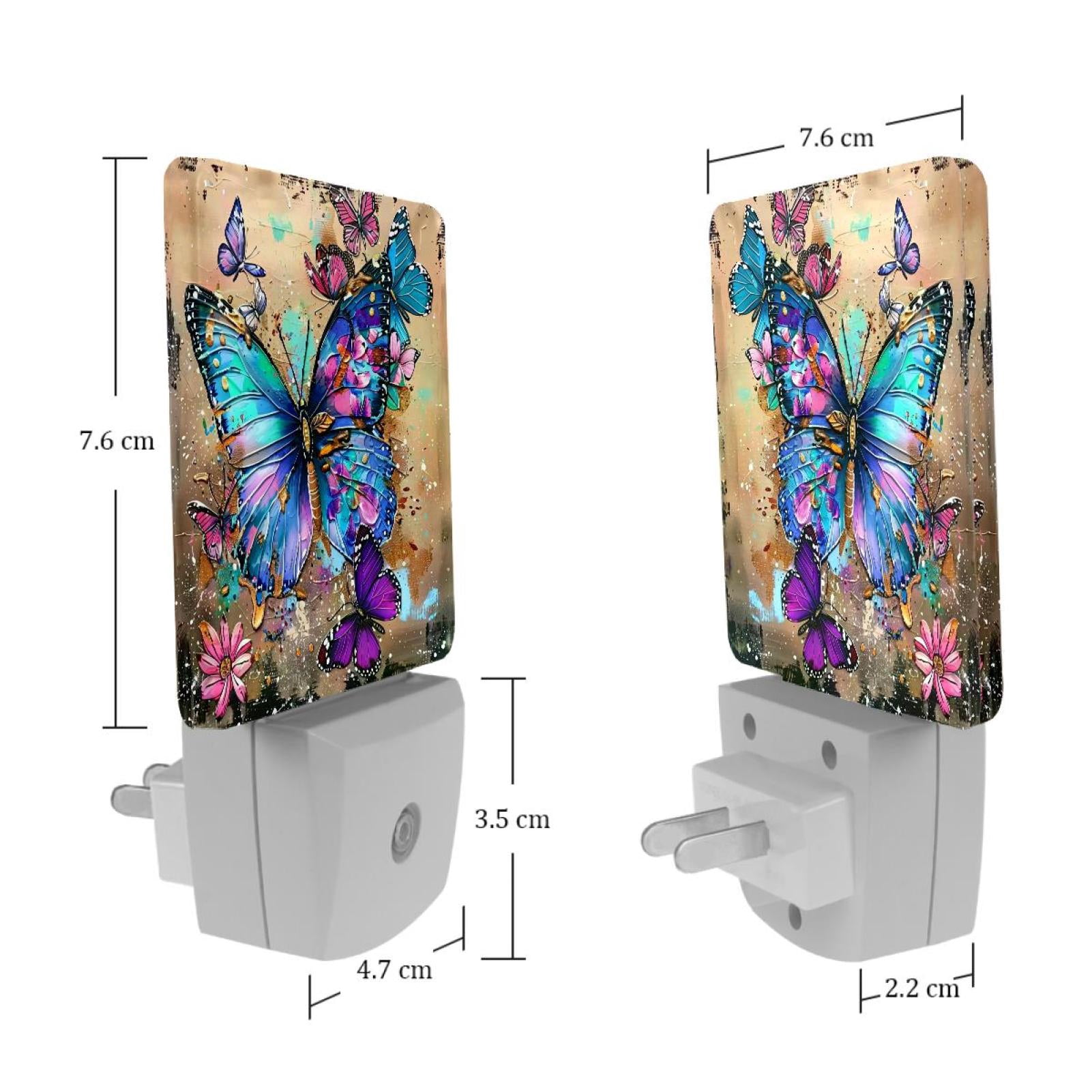 PhooArto Colorful Butterfly Art Plug in LED Night Light Auto Sensor Dusk to Dawn Decorative Night for Bedroom, Bathroom, Kitchen, Hallway, Stairs, Baby's Room, Energy Saving
