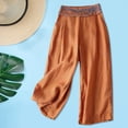 thumbnail image 4 of Pantalons Larges pour Femmes Été Style Mince Style Ethnique Pantalons Rétro Droits Décontractés en Lin Pantalons Décontractés pour Femmes Taille Élastique Pantalons Cargo Raccourcis pour Femmes Été Décontracté, 4 of 5