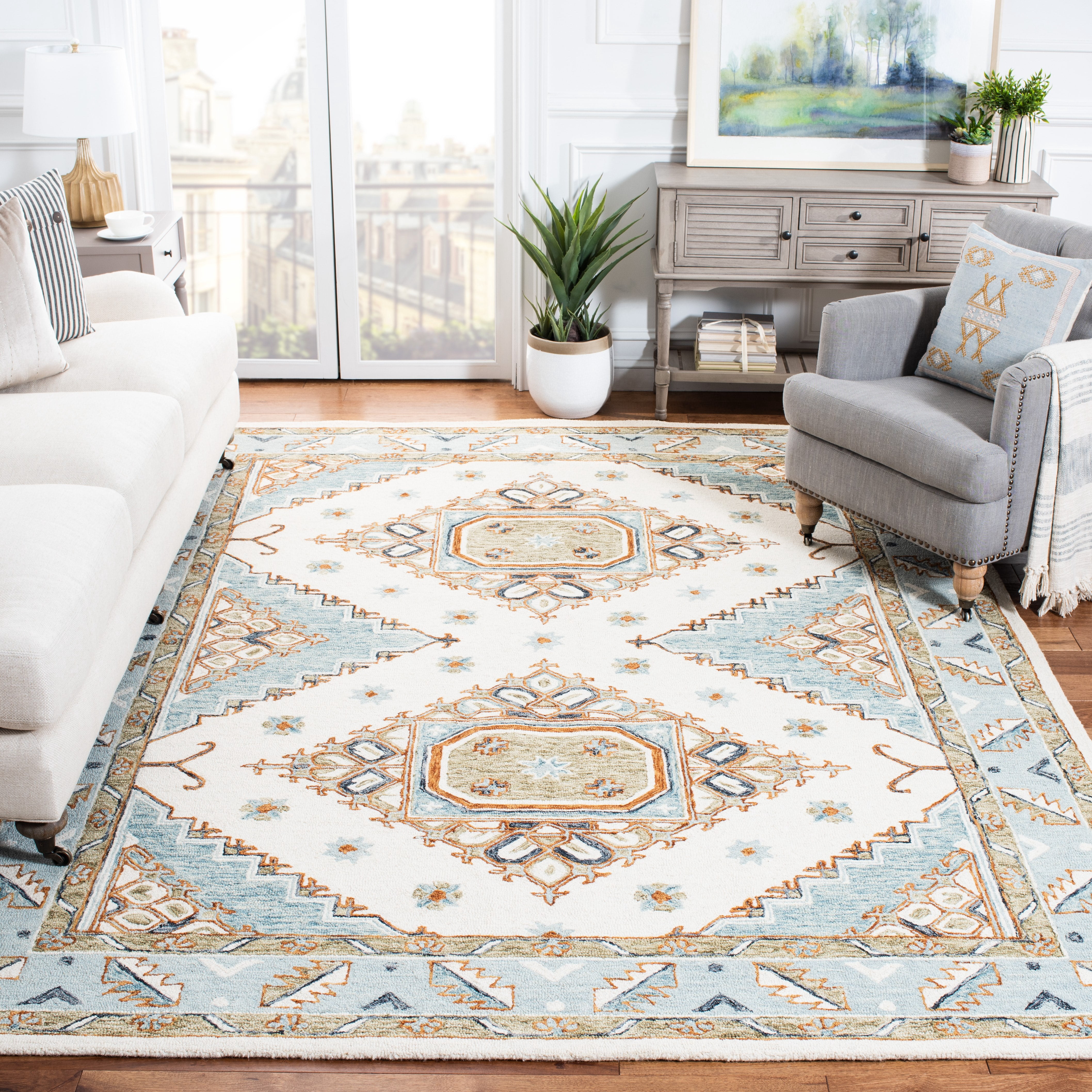 SAFAVIEH Capri Cletus Medallion Wool Area Rug, Ivory/Rust, 9' x 12'
