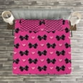 thumbnail image 3 of Ambesonne Pearls Quilted Bedspread Set 3 Pcs, Bow Ties with Hearts, Queen Size, Pink Black, 3 of 3