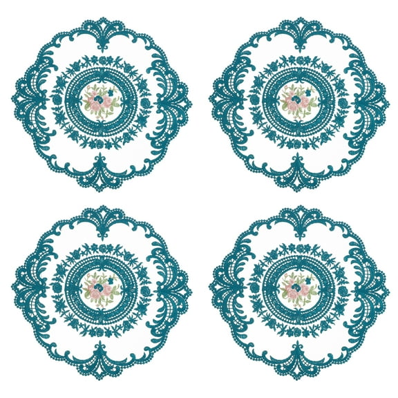 4 Pack Retro Lace Placemats Crochet Cup Vase Table Mat, Green