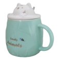 thumbnail image 6 of Whimsical Green Chubby Feline Kitty Cat Cup Mug With Lid And Stirring Spoon, 6 of 9