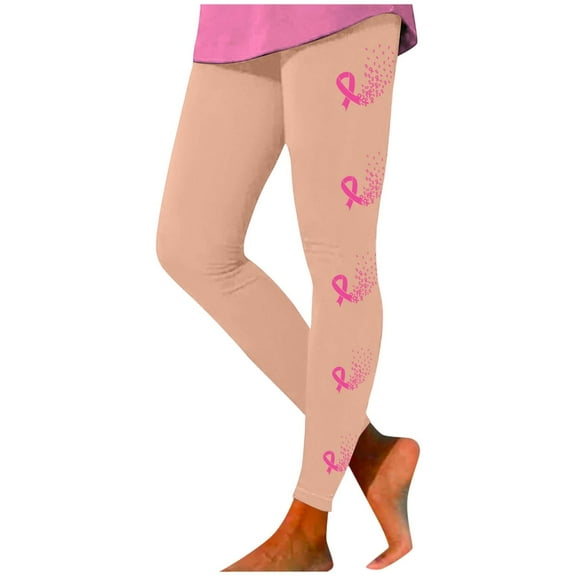 QHFBli Cancer Awareness Leggings for Women Lifting Pink Ribbon Leggings High Waisted Athletic Yoga Pants