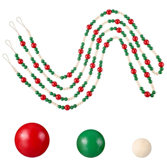 Christmas Wooden Bead Garland Bright Green Red Wood Bead Garland Christmas Tree Holiday Decoration (7 Feet) 2 Pack