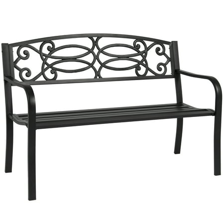 Japanese Garden Furniture Design Best Choice Products 50in Steel Outdoor Park Bench Porch Chair Yard Furniture w/ Scroll Design, Slatted Seat for Backyard, Garden, Patio, Porch - Black ()