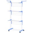 thumbnail image 1 of HOMCOM Foldable Clothes Drying Rack with 2 Side Wings and 4 Castors Blue, 1 of 10