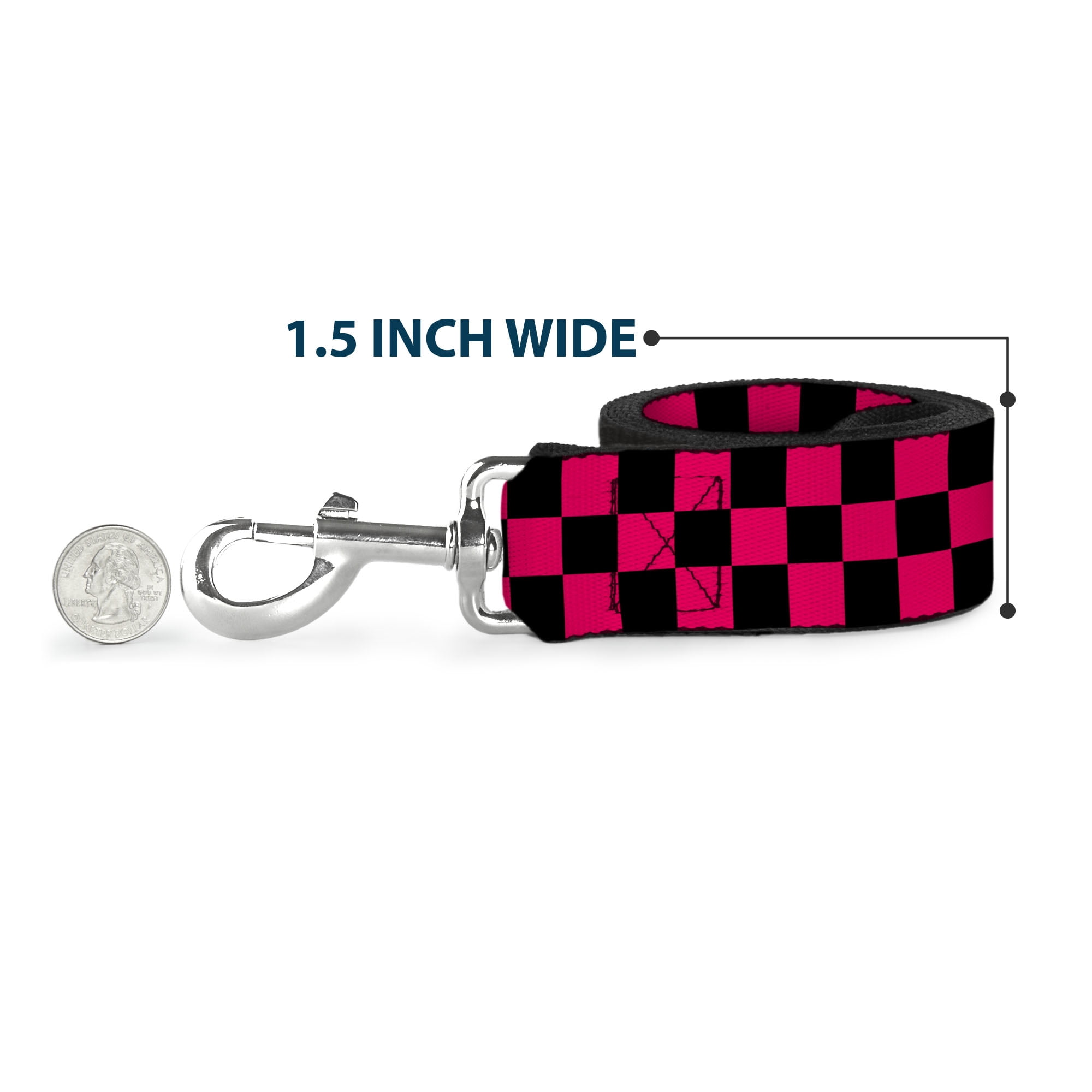 Buckle-Down Pet Leash, Dog Leash, Checker Black Neon Pink, 6 Feet Long 1.0 Inch Wide