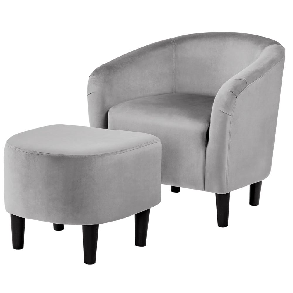 SmileMart Contemporary Upholstered Club Accent Chair with Ottoman, Gray