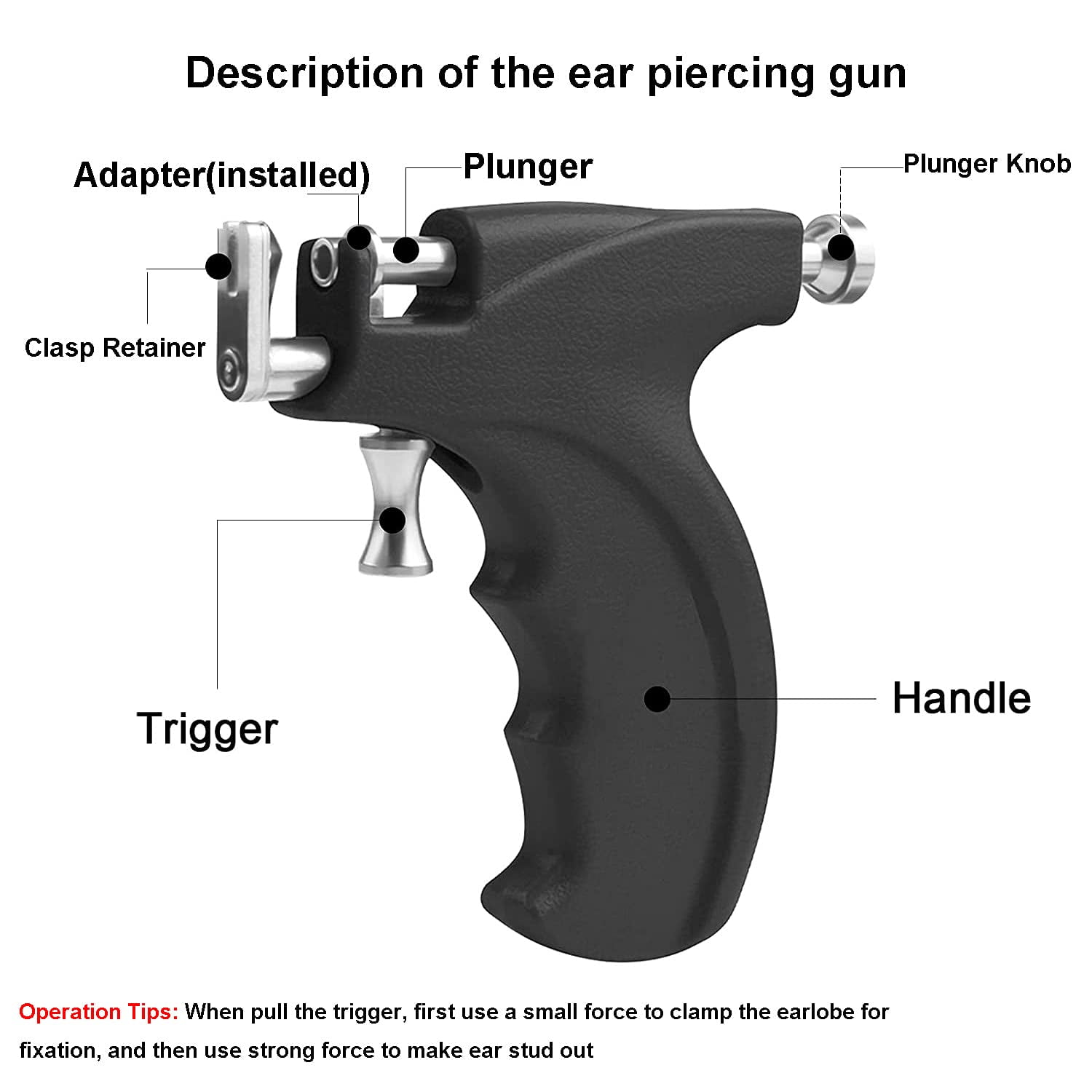 Reusable Ear Piercing Gun Kit Professional Body/Nose/Lip Piercing Set, Includes 6 Pairs Stud Earrings & 10 Gun Studs for Home Use (Black)