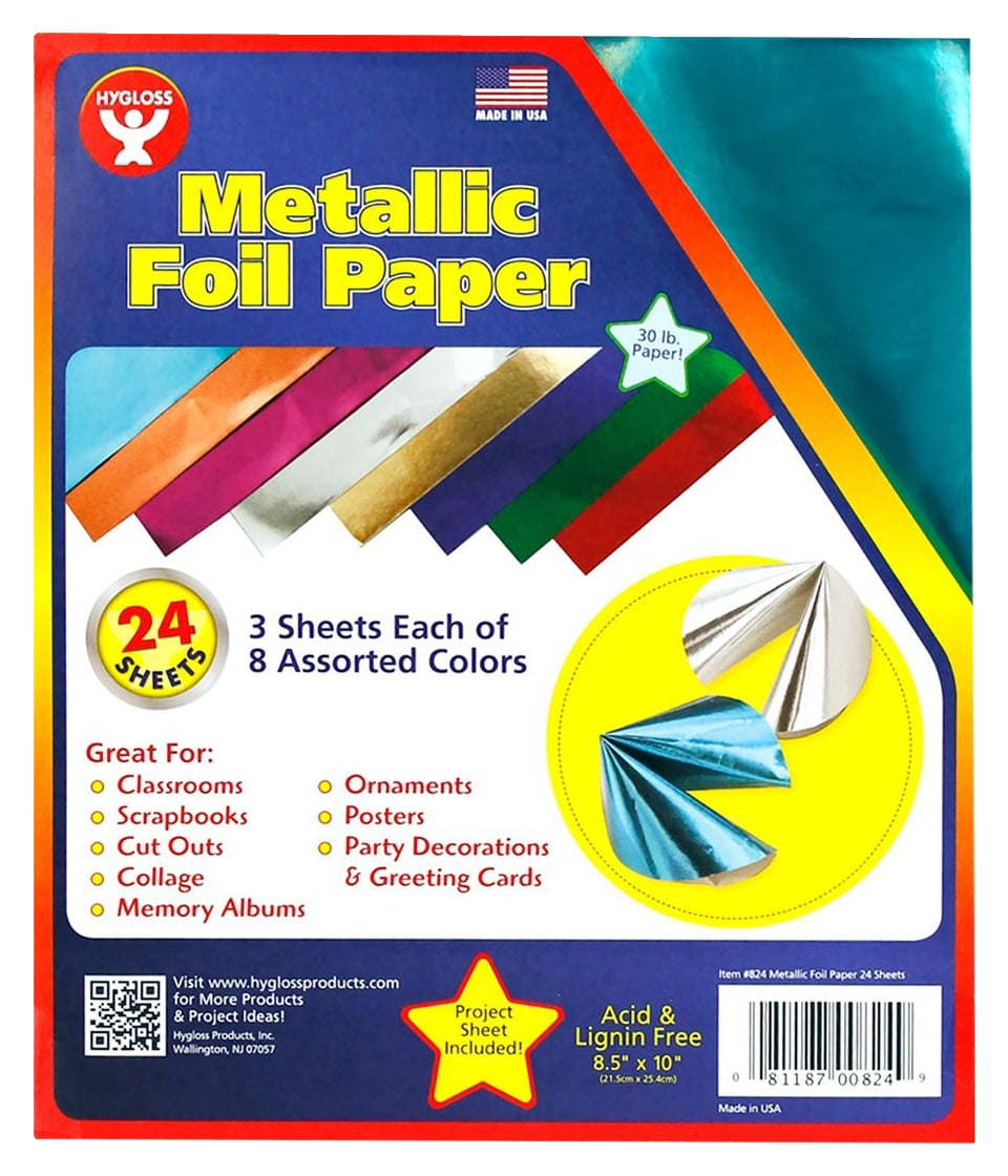 Hygloss Metallic Foil Paper, 8-1/2 X 10 in, 24 Sheets, Assorted Color, Pack  of 24