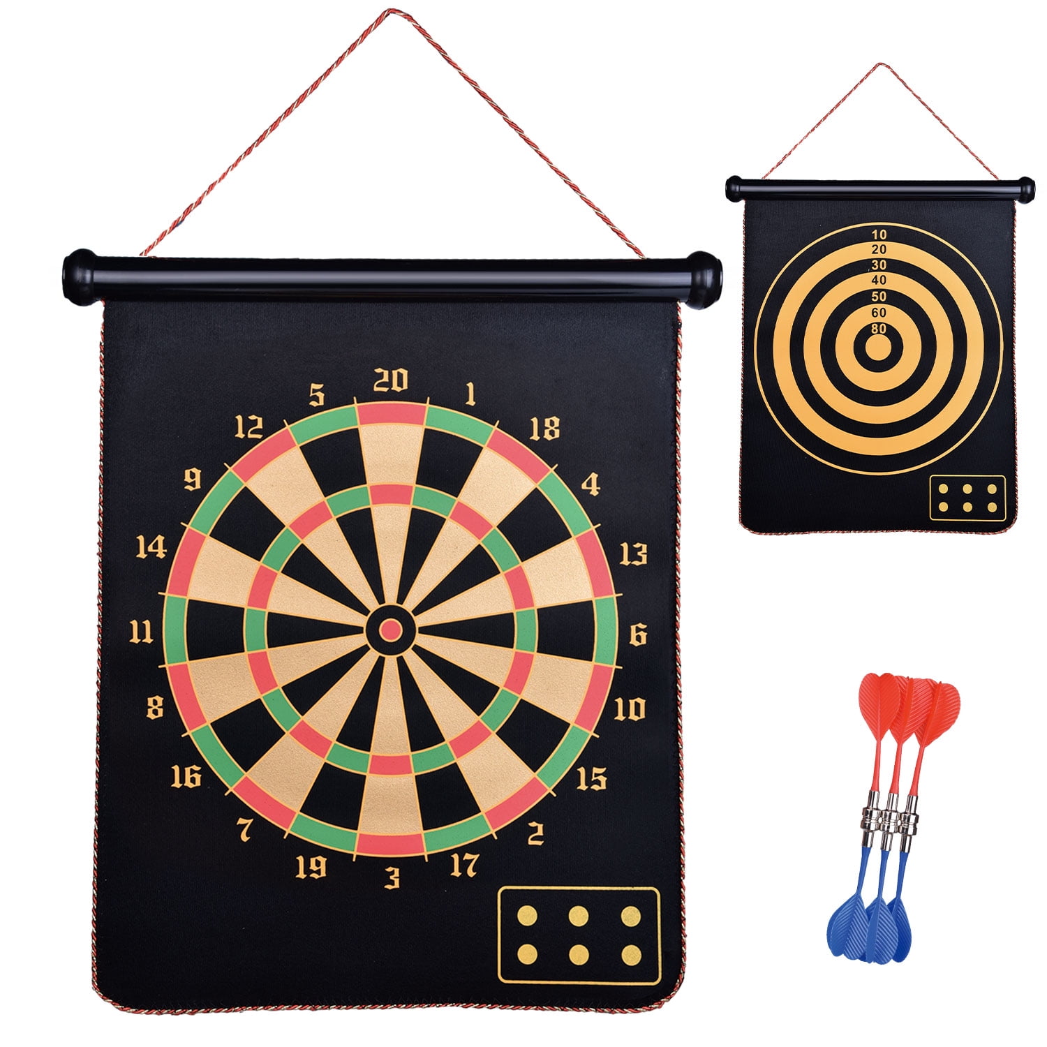 18" Dart Board Magnetic Double Sided Roll Adults Children Archery Target 6 Darts 