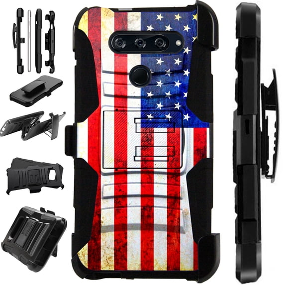 WORLD ACC LuxGuard Holster Case Compatible with LG K51 | LG Reflect Hybrid Phone Cover (US Flag Faded)
