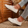 thumbnail image 3 of Women's Comfortable Leather Penny Loafers Casual Slip On Lightweight Walking Flats Driving Mocs Lace Up Boat Shoes White Size 7.5, 3 of 8