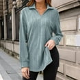 thumbnail image 2 of Women Plus Size Casual Sweaters Long Sleeve Solid Lapel V-Neck Ribbed Knit Tops Trendy Side Slit Loose Fit Pullover Shirts, 2 of 4
