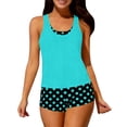 thumbnail image 2 of EGNMCR Blue Tankini Swimsuits for Women Tummys control Two Piece Bathing Suits Flowy Swim Tops with Sporty Swim Boy Shorts, 2 of 9