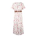 thumbnail image 3 of DYMADE Women Plus Size Bohemian V-Neck Floral Print Elegant Holiday Dress With Belt, 3 of 6