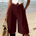 thumbnail image 2 of Bermuda Shorts for Women Knee Length Stretchy Elastic Waist Wide Leg Shorts with Pockets Casual Business Wine S(S), 2 of 7
