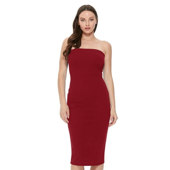 Women's Comfortable Strapless Midi Dress Solid Tube Casual Style