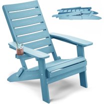 WINSOON HIPS Folding Adirondack Chairs with Arc Back & Cup Holder-Teak