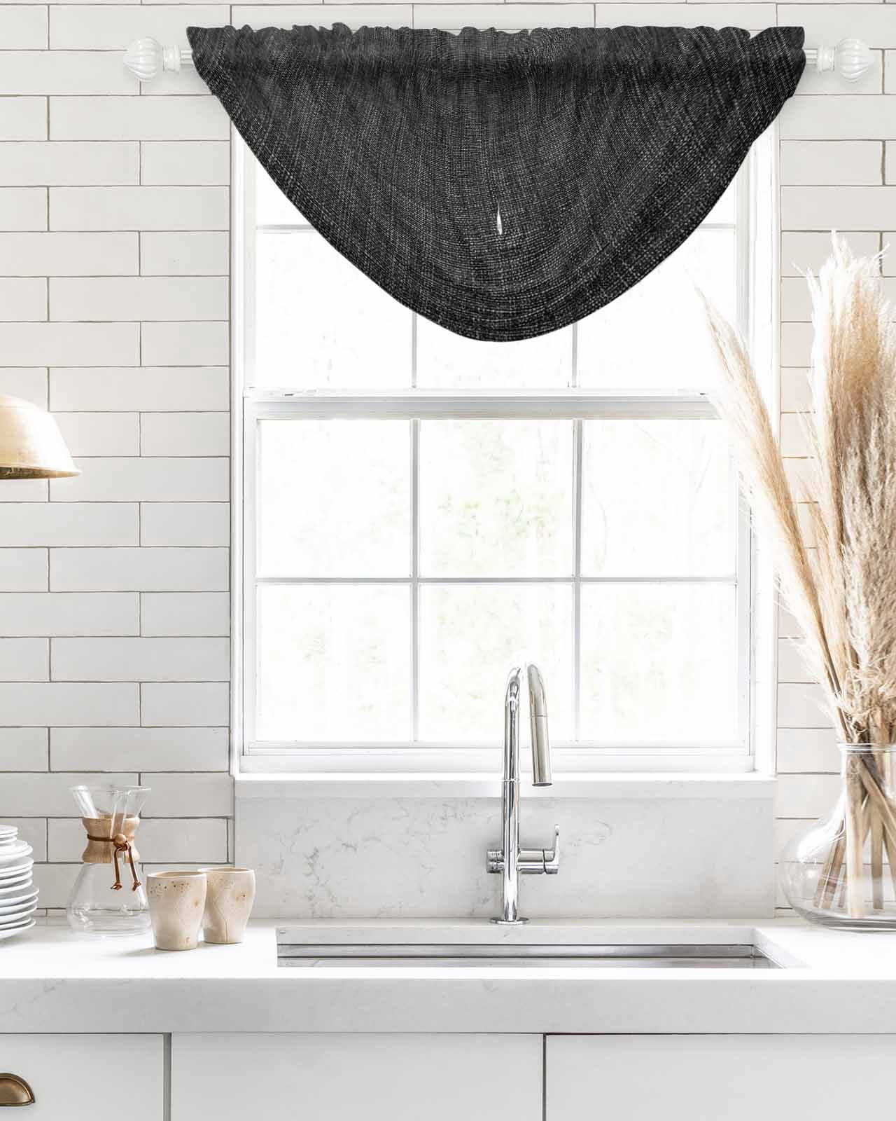 Black Waterfall Valances for Windows, Farmhouse Burlap Solid Black Color Modern Linen Texture Sheer Valance Curtains, Rod Pocket Elegant Swag Valances for Living Room Bedroom, 47.2"x38.5", 2 Panel