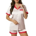 thumbnail image 7 of UAMVSH Christmas Pajamas for Women 2 Piece Outfits Button Down T-Shirts and Shorts Satin Pj Set Casual Color Block Sleepwear with Pocket, 7 of 7