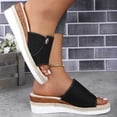 thumbnail image 6 of Women’s Denim Fabric Jute Trim Wedge Slide Sandals, Metal Button Decor Open Toe Indoor Outdoor Platform Slippers, 6 of 6