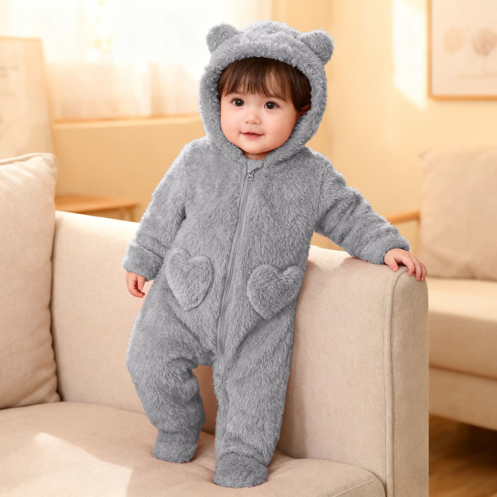 Baby Onesie Purple Onesie Long Sleeve Zipper Jumpsuit Bear Hooded