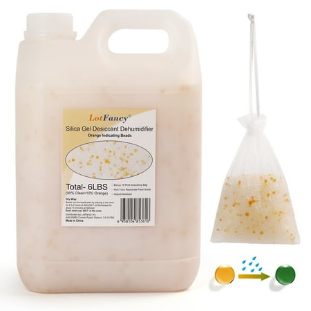 

LotFancy 6LBS Silica Gel Beads Indicating Desiccant with 16Pcs Organza Bags