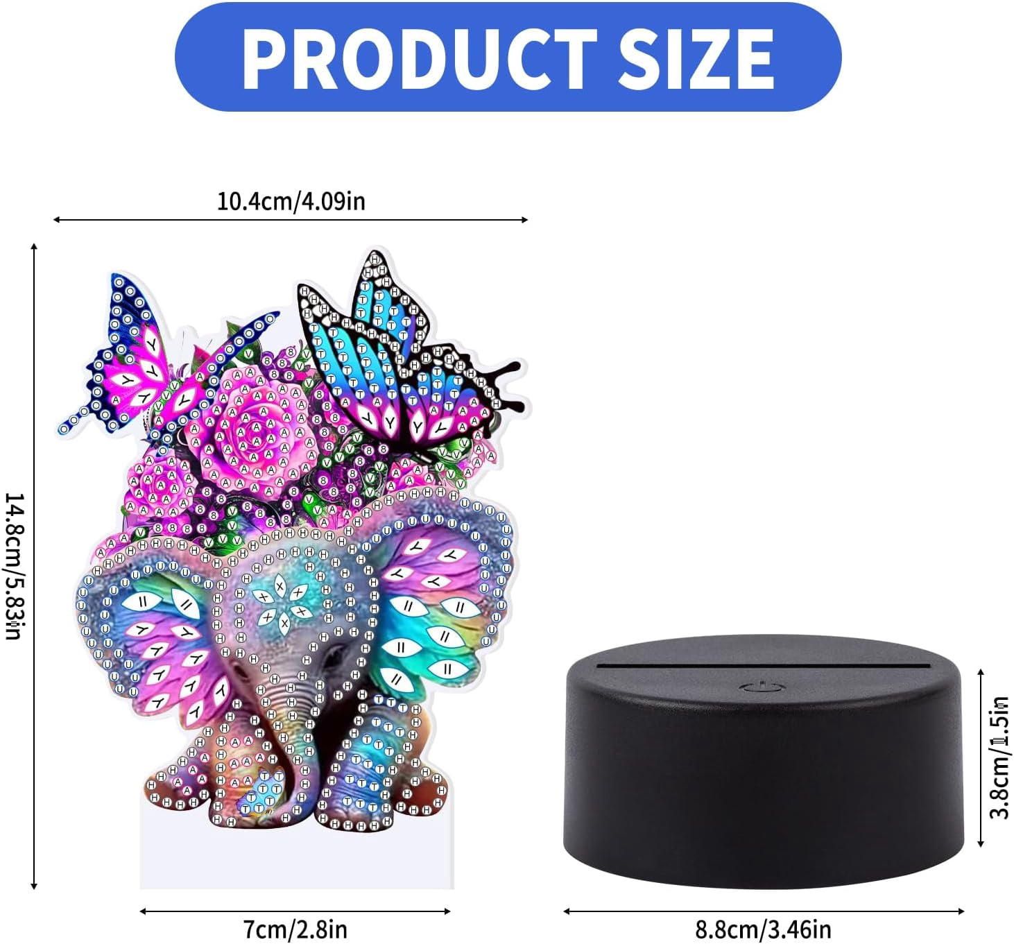 Elephant Diamond Painting Night Light, Touch Lamp Desktop Ornament for Adults Beginners, Home Bedroom Decor