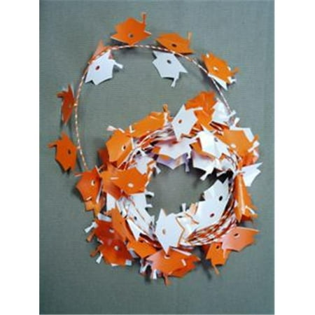 Party Deco 34713 12 ft. Orange and White Grad Caps Wire Garland - Pack of 13