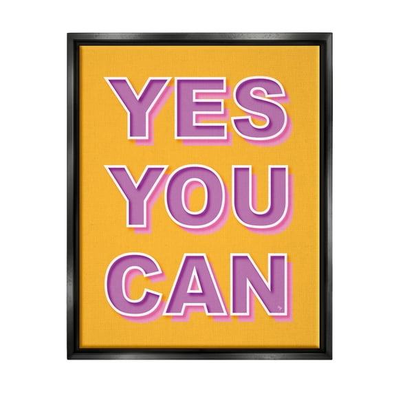 Stupell Industries Yes You Can Purple & Yellow Typography Painting Black Floater Framed Canvas Art Print Wall Art, 17 x 21