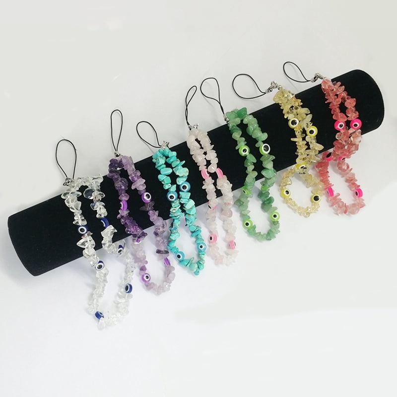 2024 Hot-Selling Phone Chain - INS Style Natural Amethyst Colorful Stone Evil Eye Phone Lanyard