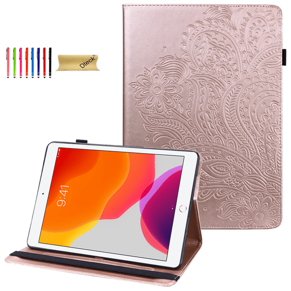 iPad 8th Generation Case, iPad 10.2 Case, Slim Flower Design Premium Leather Case Folio Stand Protective Cover with Auto Wake/Sleep for Apple iPad 7th Gen 10.2 inch 2019 Release, Rose Gold