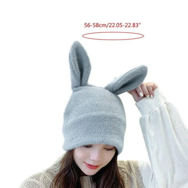 HLGDYJ Korean Women Winter Knitted Beanie Hat Cute Rabbit Bunny Ears Solid Color Outdoor Stretchy Skullies Cap Ear Warmer Party Photo Props -