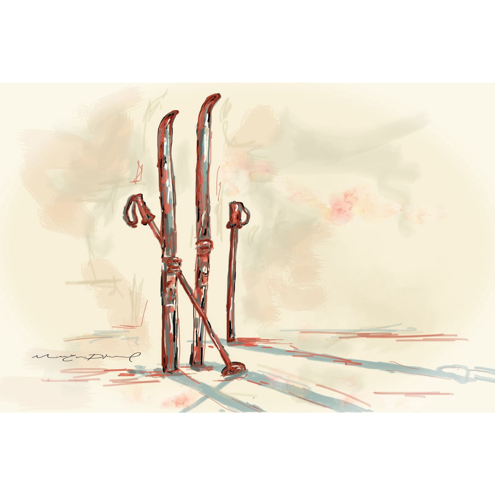 Marmont Hill - "Skis" by Marie-Eve Pharand Painting Print on Wrapped Canvas