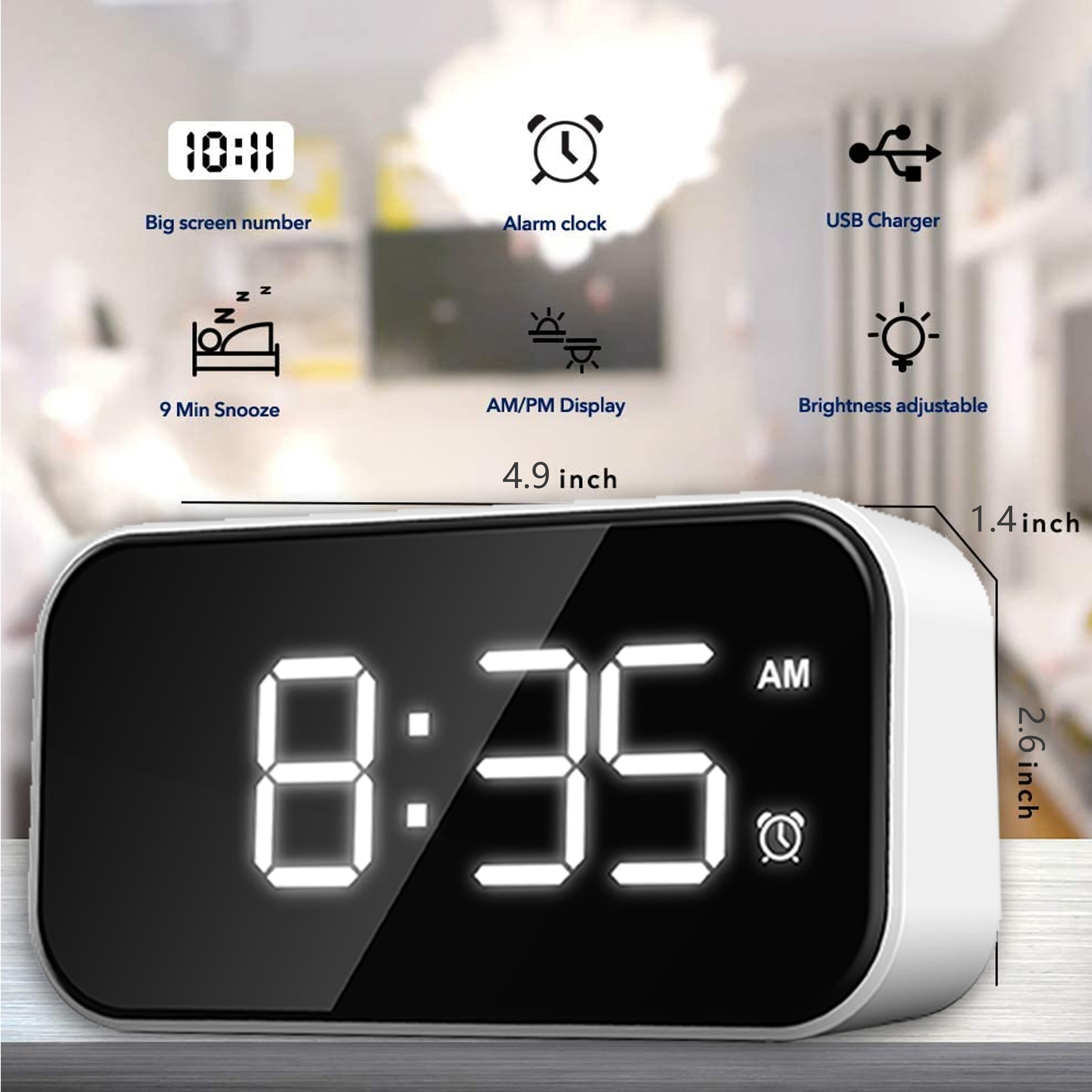 12/24H Alarm Clock for Bedroom Digital Alarm Clock, 5Inch LED Screen