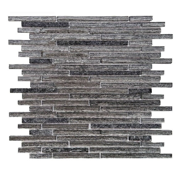 The Tile Life Cosmos Sleek Brick Black Polished Glass Mosaic Wall Tile, 12 x 12 in, 1-Piece