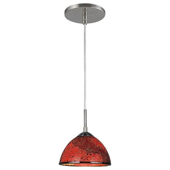 Woodbridge Lighting Alexis 1 Light Metal Pendant in Satin Nickel/Red